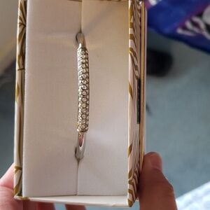 NIB WHBM Silver Stretch Cord Bangle Bracelet with Rhinestones